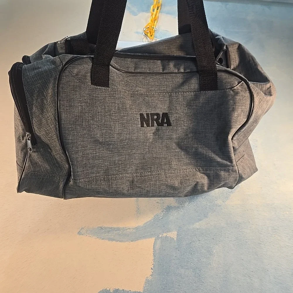 NRA Duffel Gym Bag National Rifle Association‎ Grey Heather Canvas Mesh Carry-On